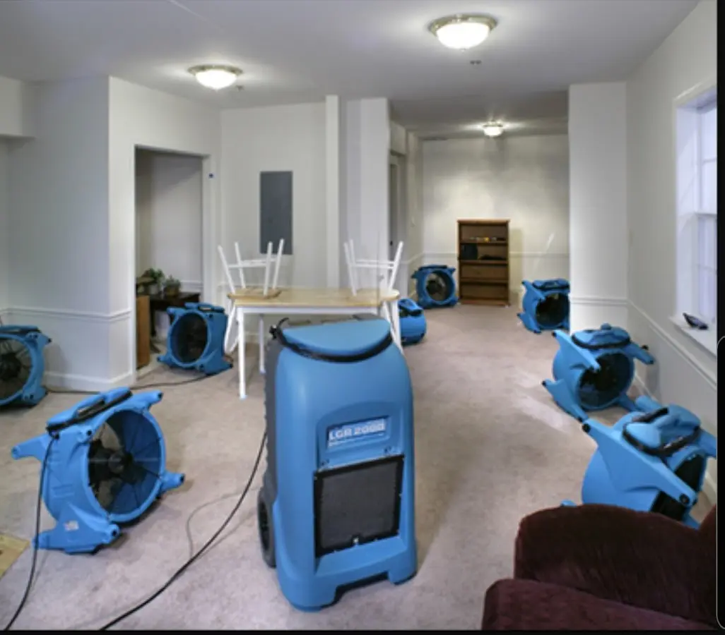 Air movers and dehumidifier setup for Water Damage Restoration in Somers Point